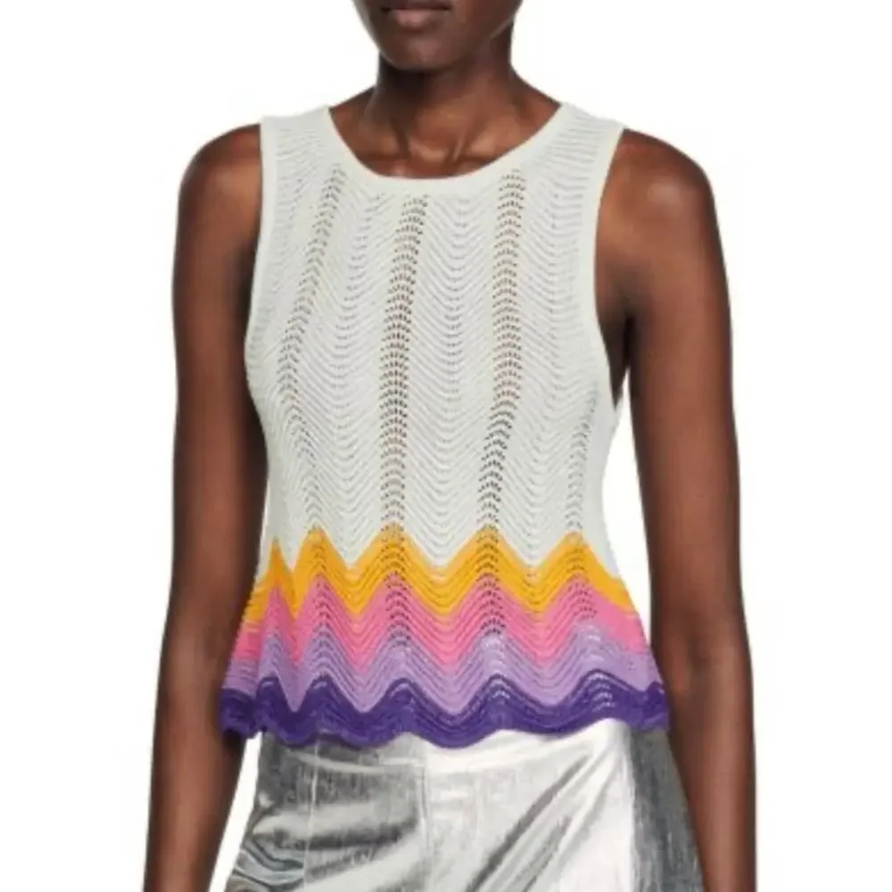 SANDRO Vallee Openwork Knit Tank Wave Pattern Mulit color Size 2 NWT - Picture 13 of 13